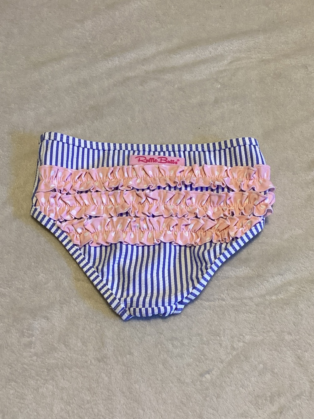 Ruffle Butts Blue Stripe Bikini Bottom with Pink Ruffles